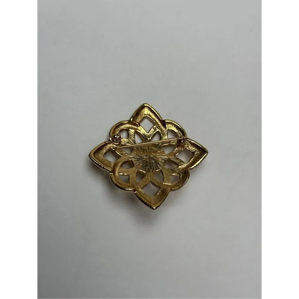 Vintage Gold-Tone Filigree Brooch with Faux Pearl Center